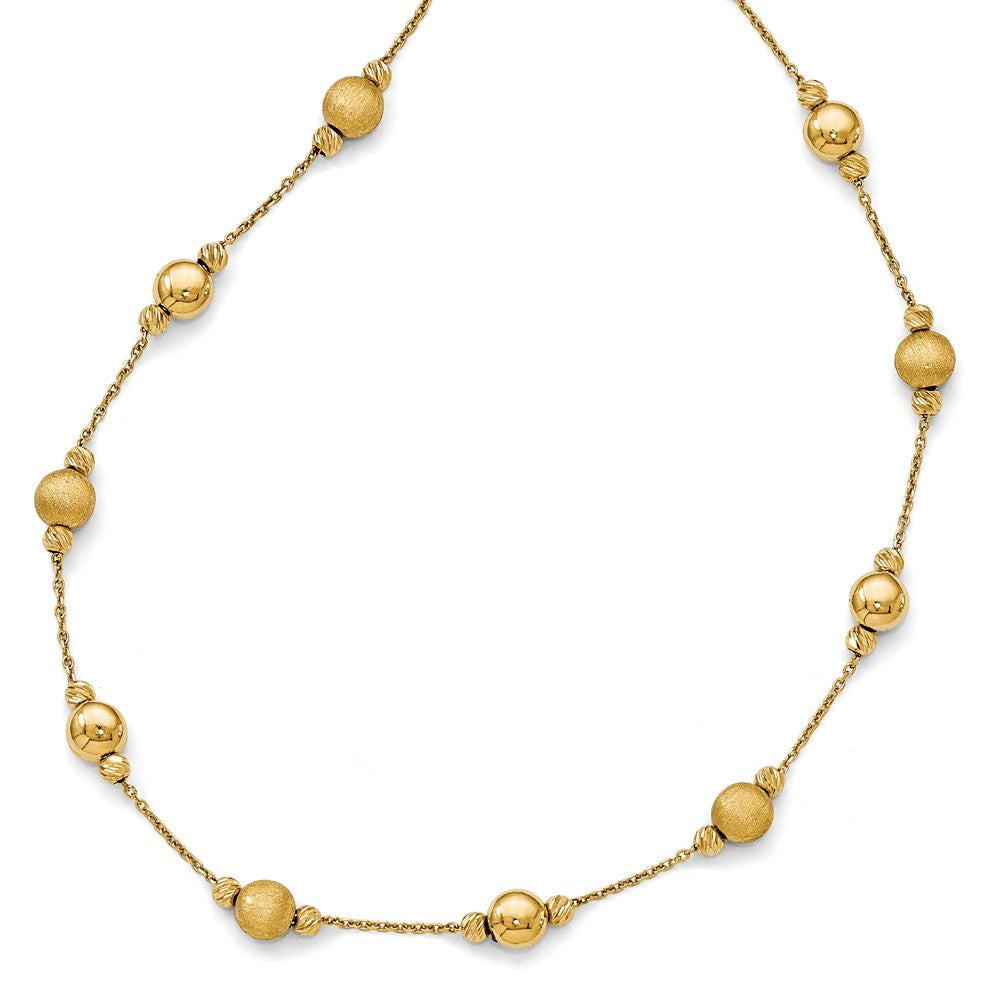 Multi Finish 6mm Bead Station Necklace in 14k Yellow Gold, 17 Inch, Item N10421 by The Black Bow Jewelry Co.