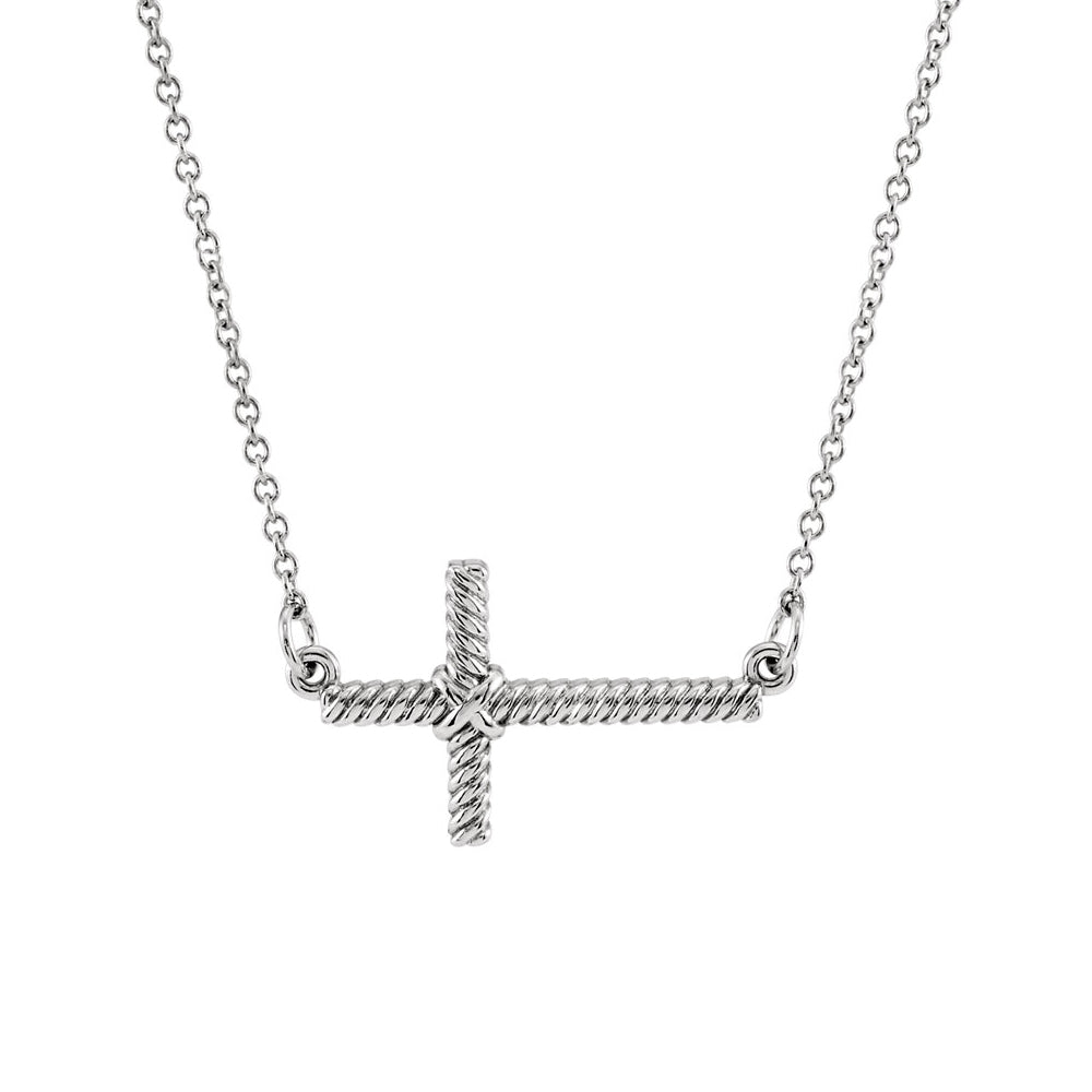 20mm Sideways Rope Cross Necklace in 14k White Gold, 16.5 Inch, Item N10423 by The Black Bow Jewelry Co.