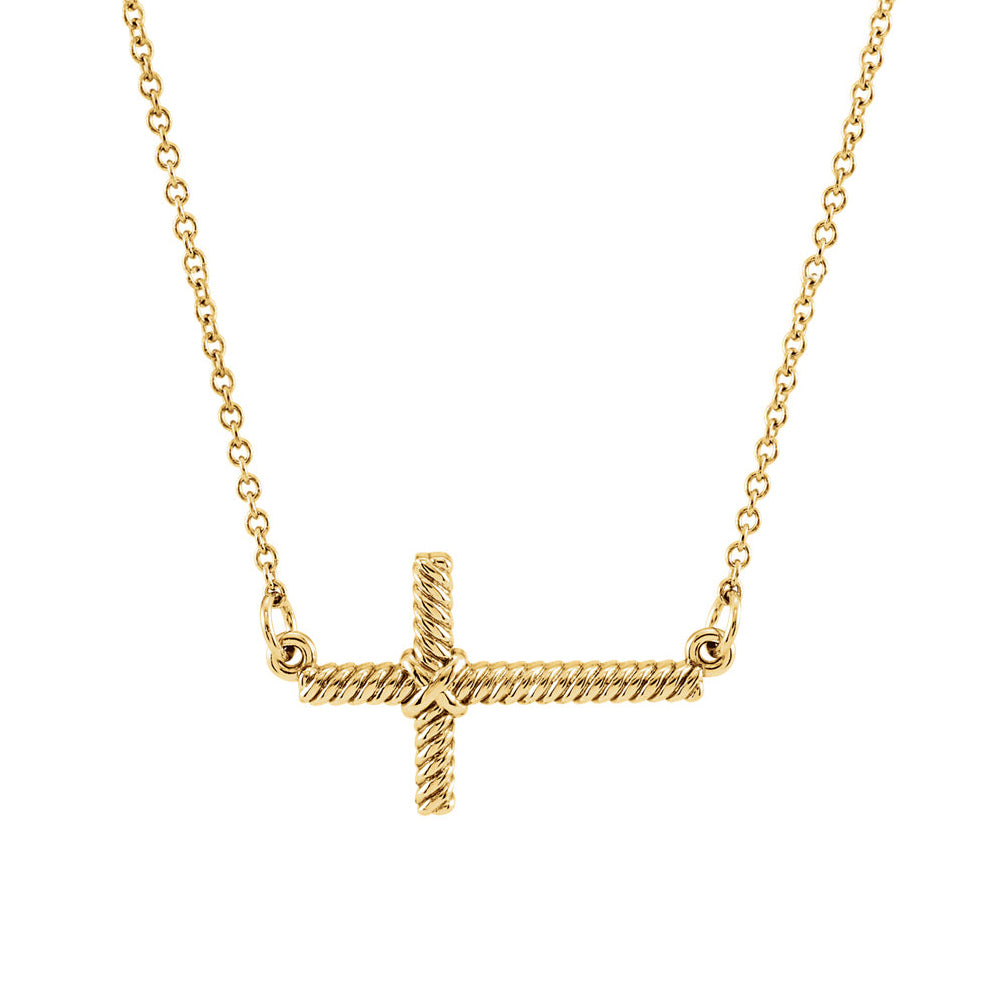 20mm Sideways Rope Cross Necklace in 14k Yellow Gold, 16.5 Inch, Item N10425 by The Black Bow Jewelry Co.