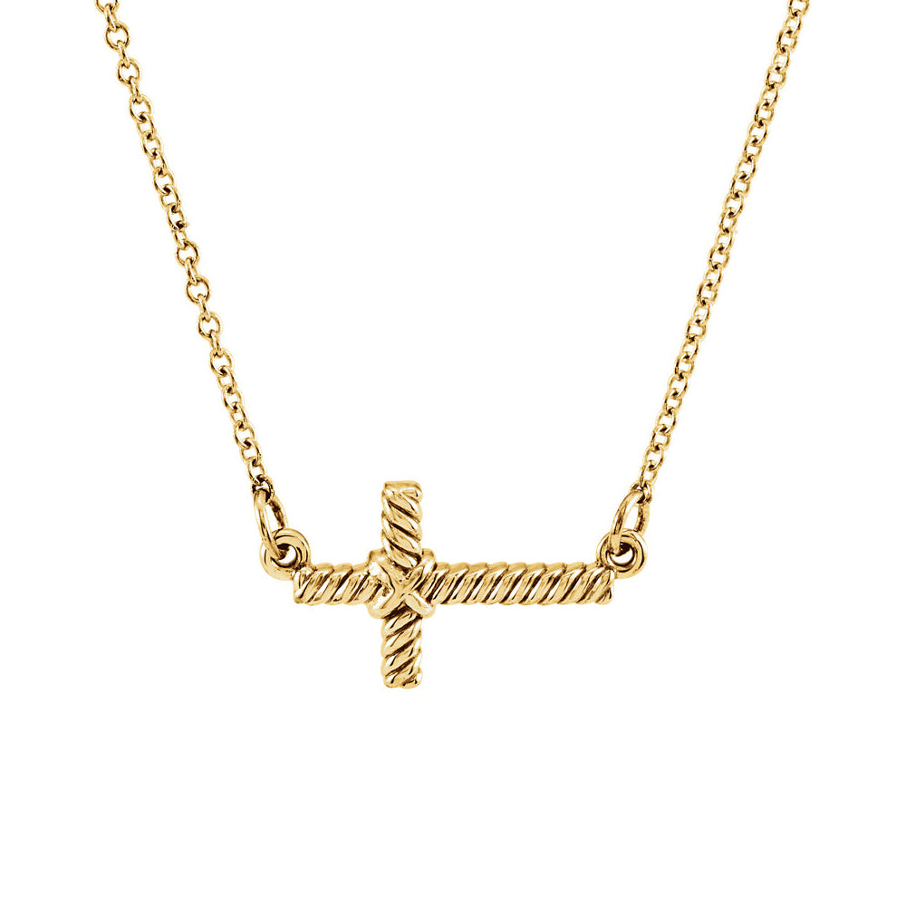16mm Sideways Rope Cross Necklace in 14k Yellow Gold, 16.5 Inch, Item N10426 by The Black Bow Jewelry Co.