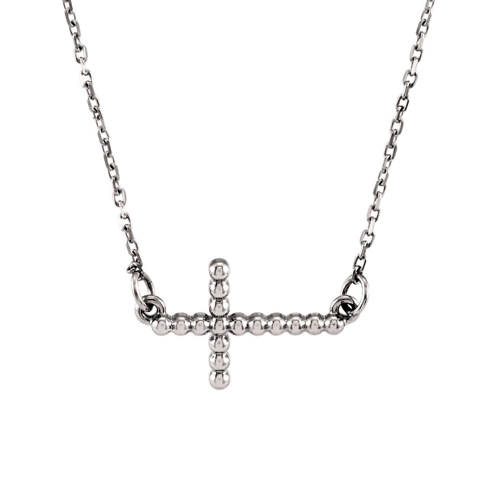 19.5mm Sideways Beaded Cross Necklace in 14k White Gold, 16.5 Inch, Item N10428 by The Black Bow Jewelry Co.