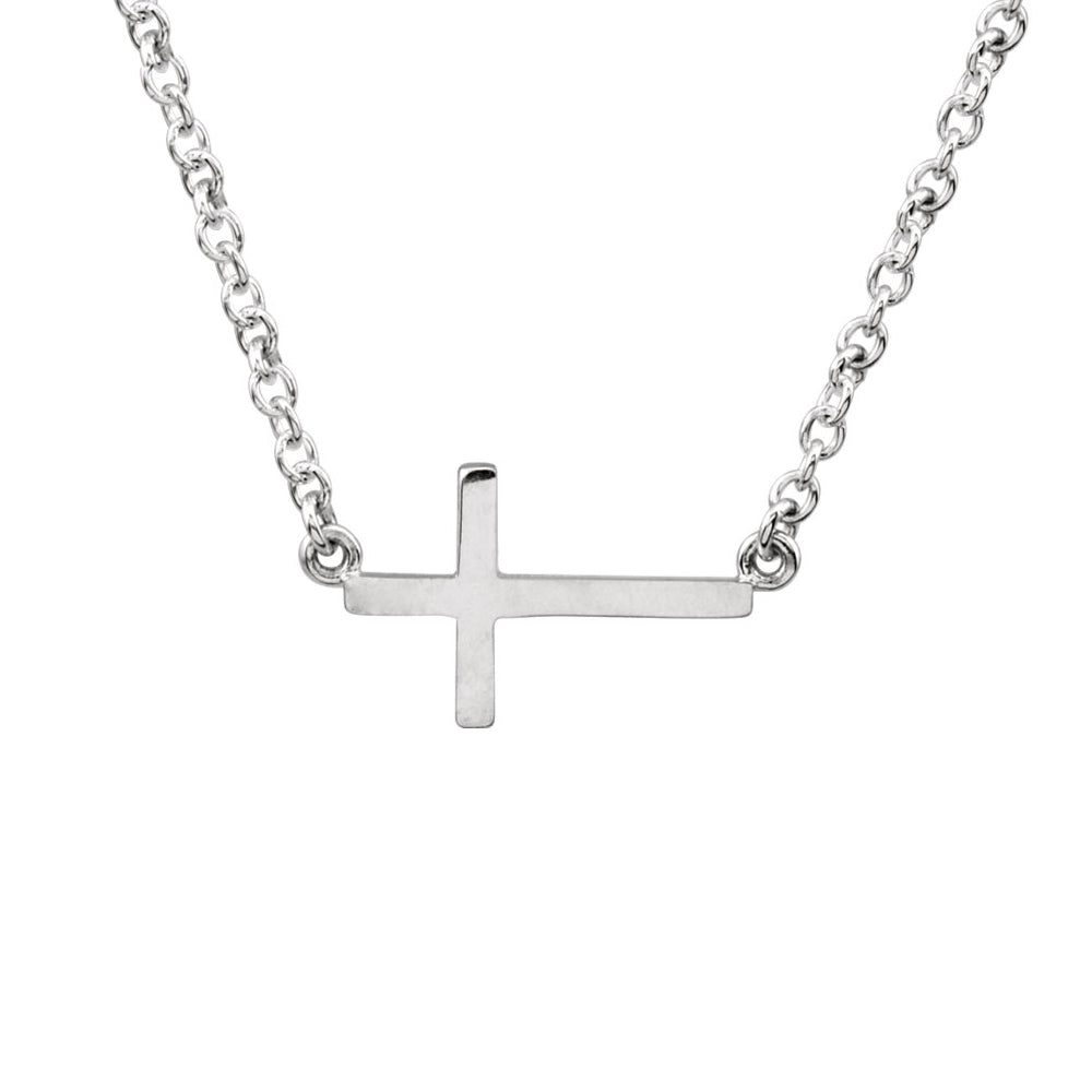 17mm Polished Sideways Cross Adjustable 14k White Gold Necklace, Item N10433 by The Black Bow Jewelry Co.