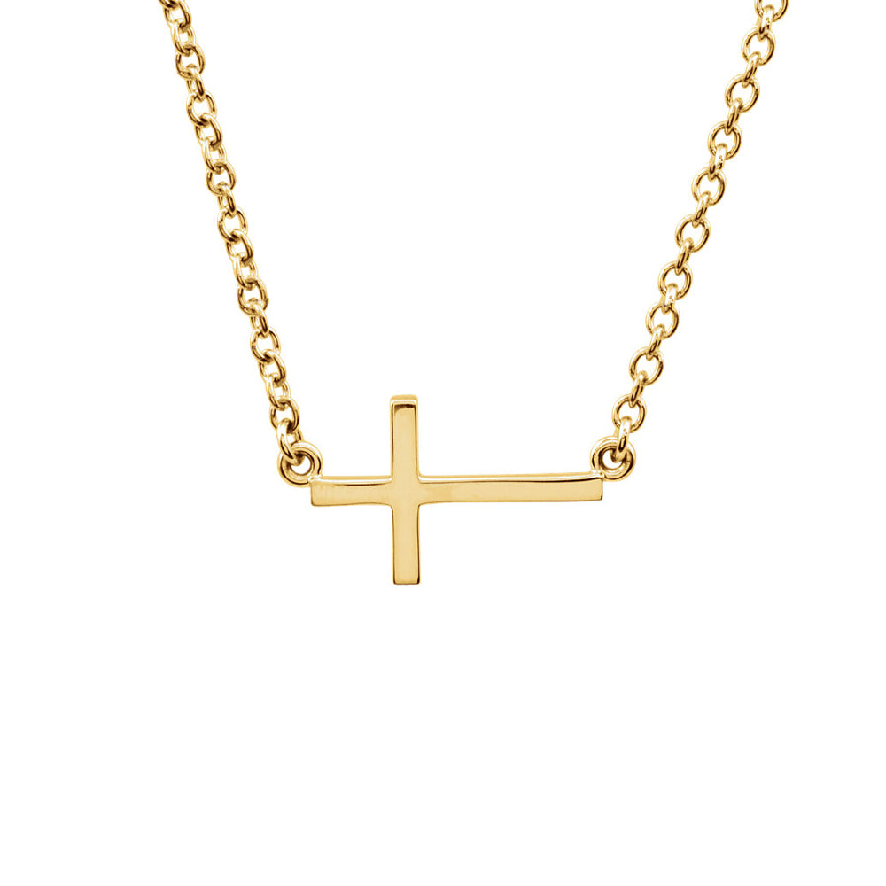 17mm Polished Sideways Cross Adjustable 14k Yellow Gold Necklace, Item N10435 by The Black Bow Jewelry Co.