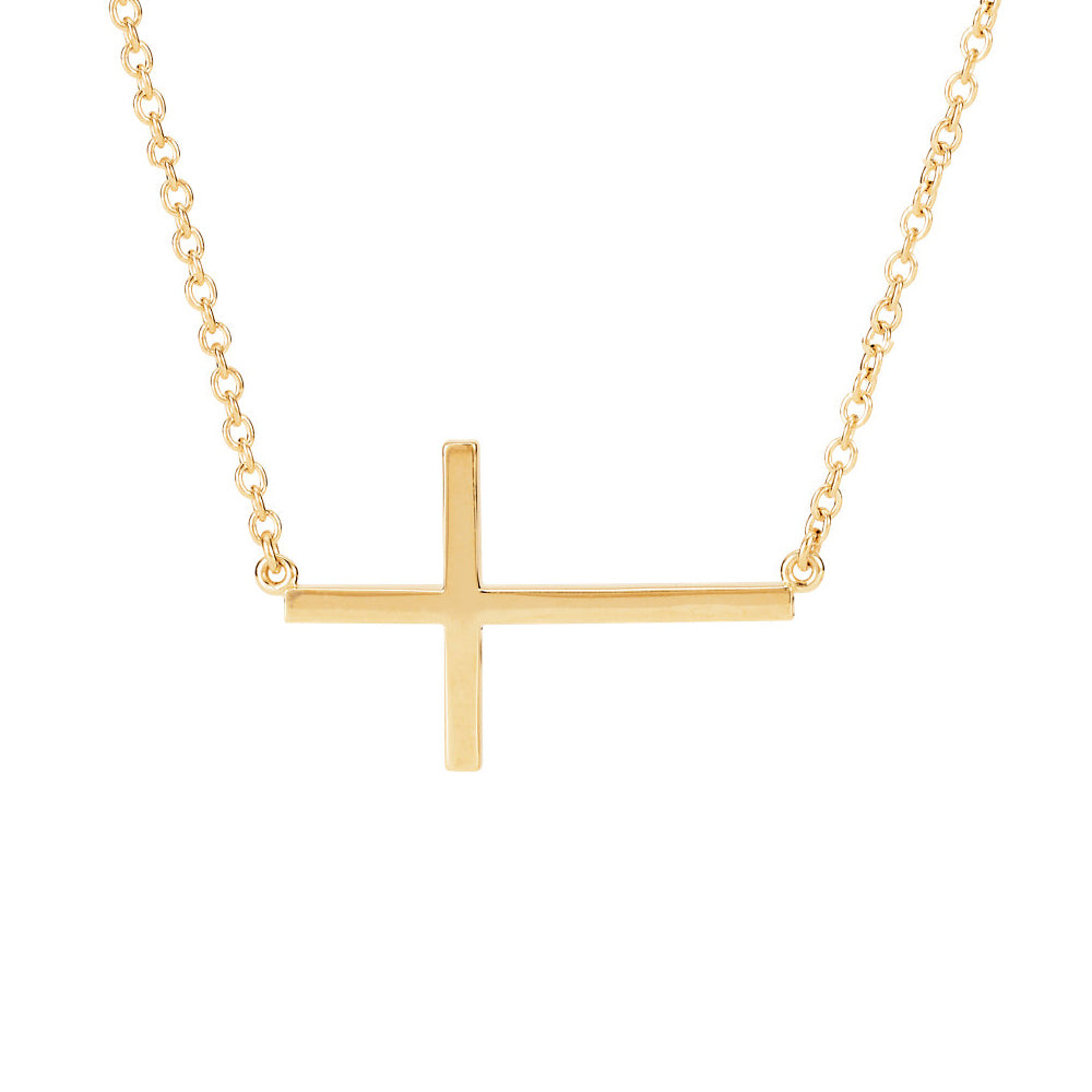 28mm Polished Sideways Cross Adjustable 14k Yellow Gold Necklace, Item N10436 by The Black Bow Jewelry Co.