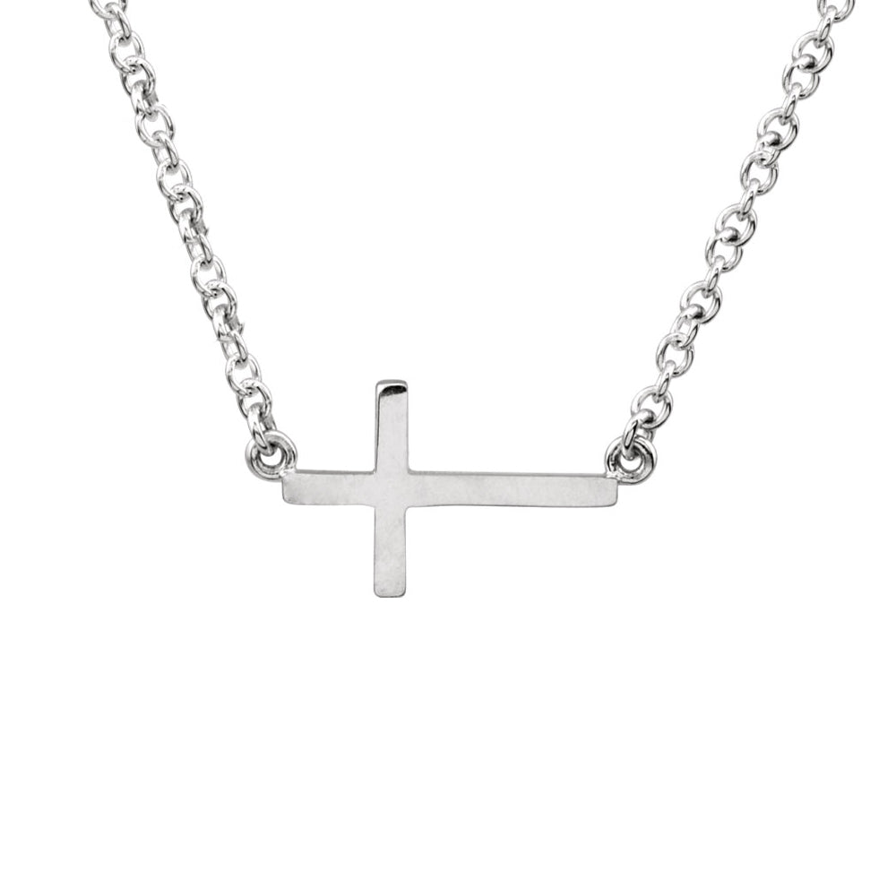 17mm Polished Sideways Cross Adjustable Sterling Silver Necklace, Item N10437 by The Black Bow Jewelry Co.