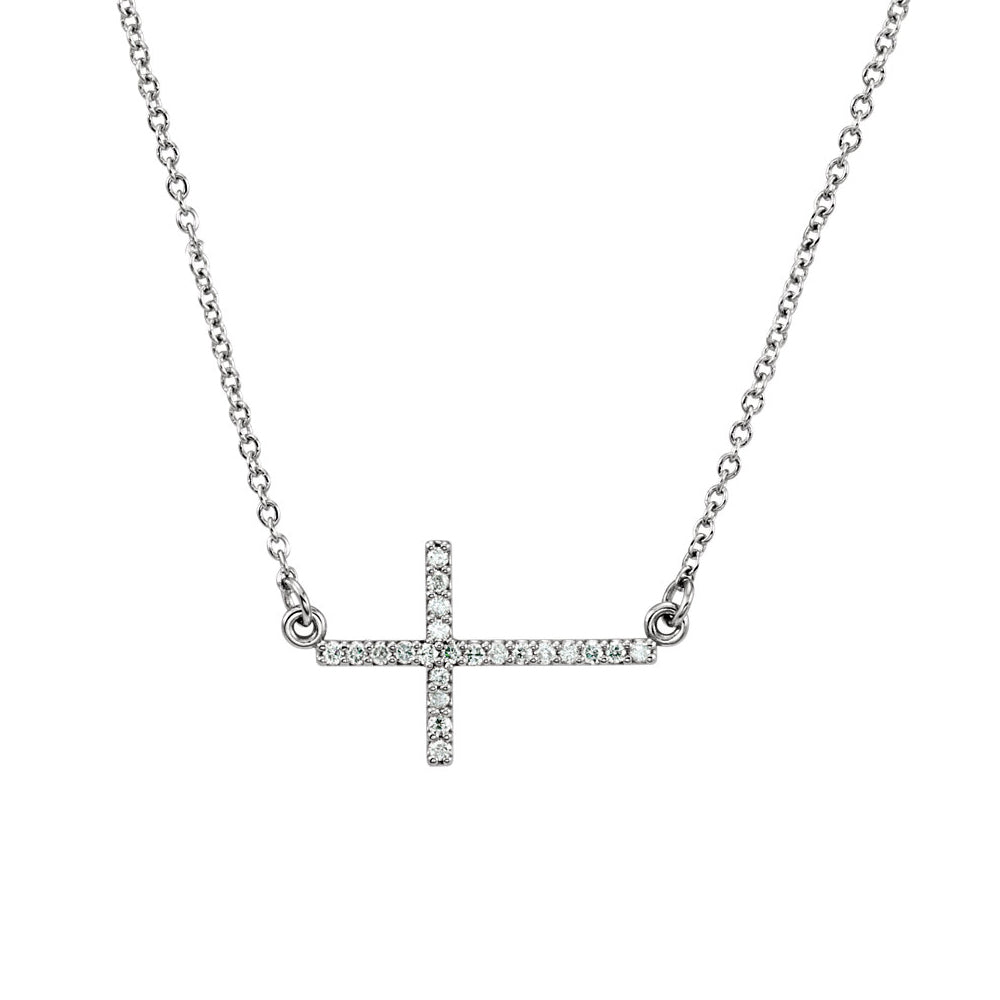 19.5mm Sideways Diamond Cross Adjustable 14k White Gold Necklace, Item N10439 by The Black Bow Jewelry Co.