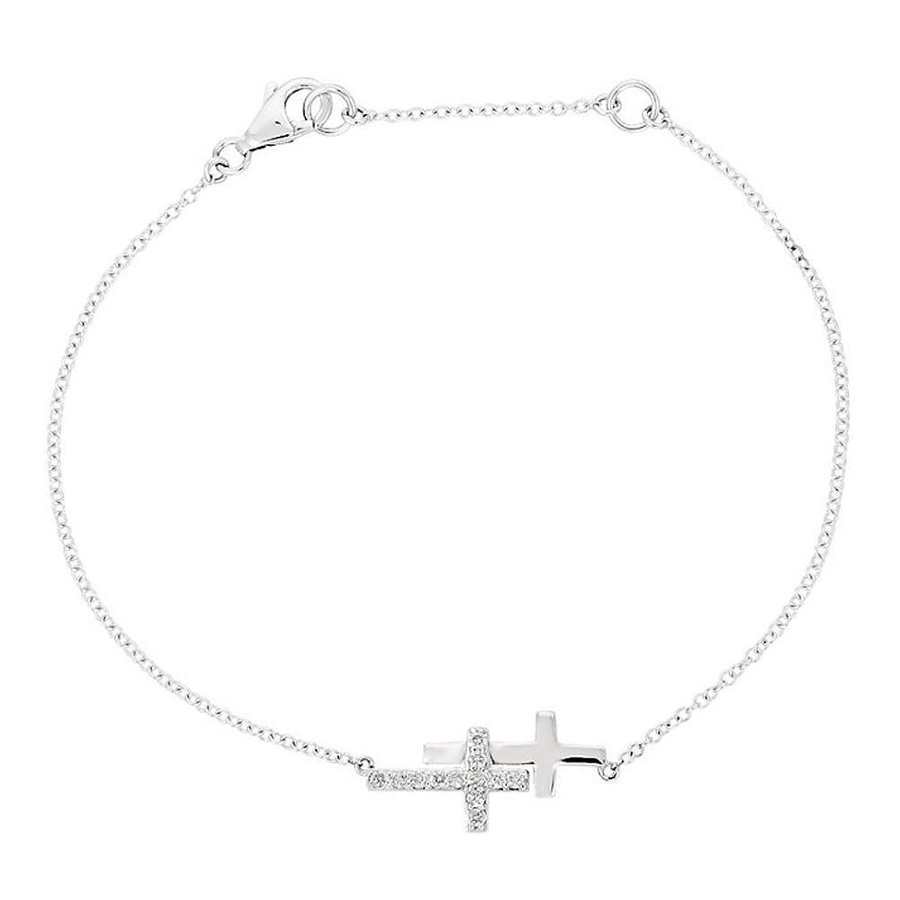 Diamond Double Sideways Cross Necklace in 14k White Gold, 18 Inch, Item N10440 by The Black Bow Jewelry Co.