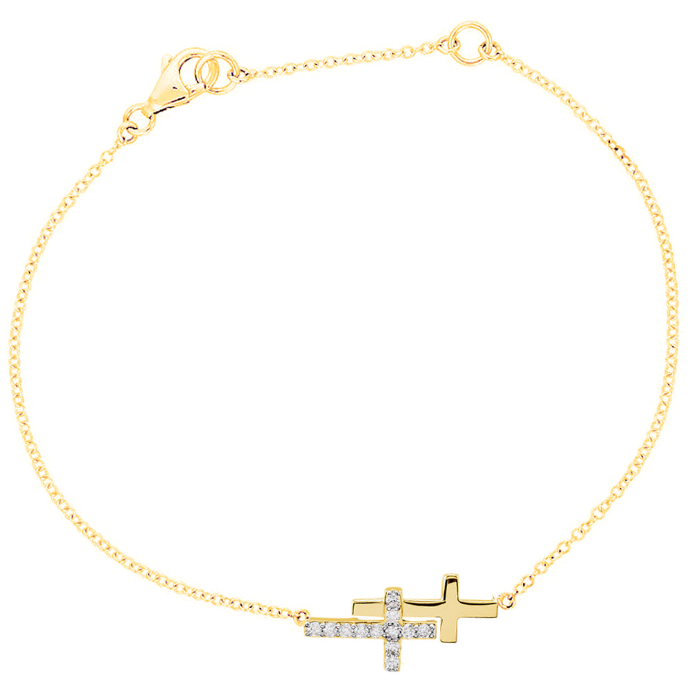 Diamond Double Sideways Cross Necklace in 14k Yellow Gold, 18 Inch, Item N10441 by The Black Bow Jewelry Co.