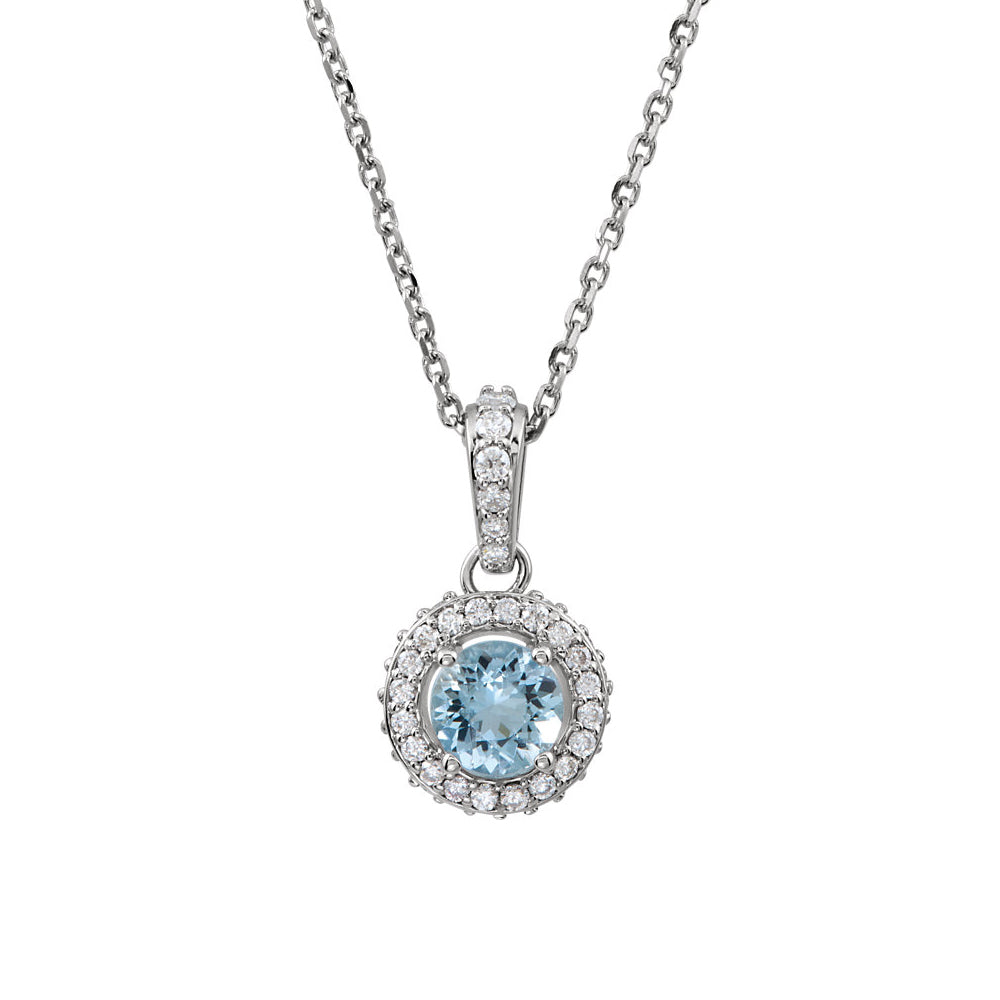 Aquamarine &amp; 1/4 Ctw Diamond Entourage 14k White Gold Necklace, 18 In, Item N10443 by The Black Bow Jewelry Co.