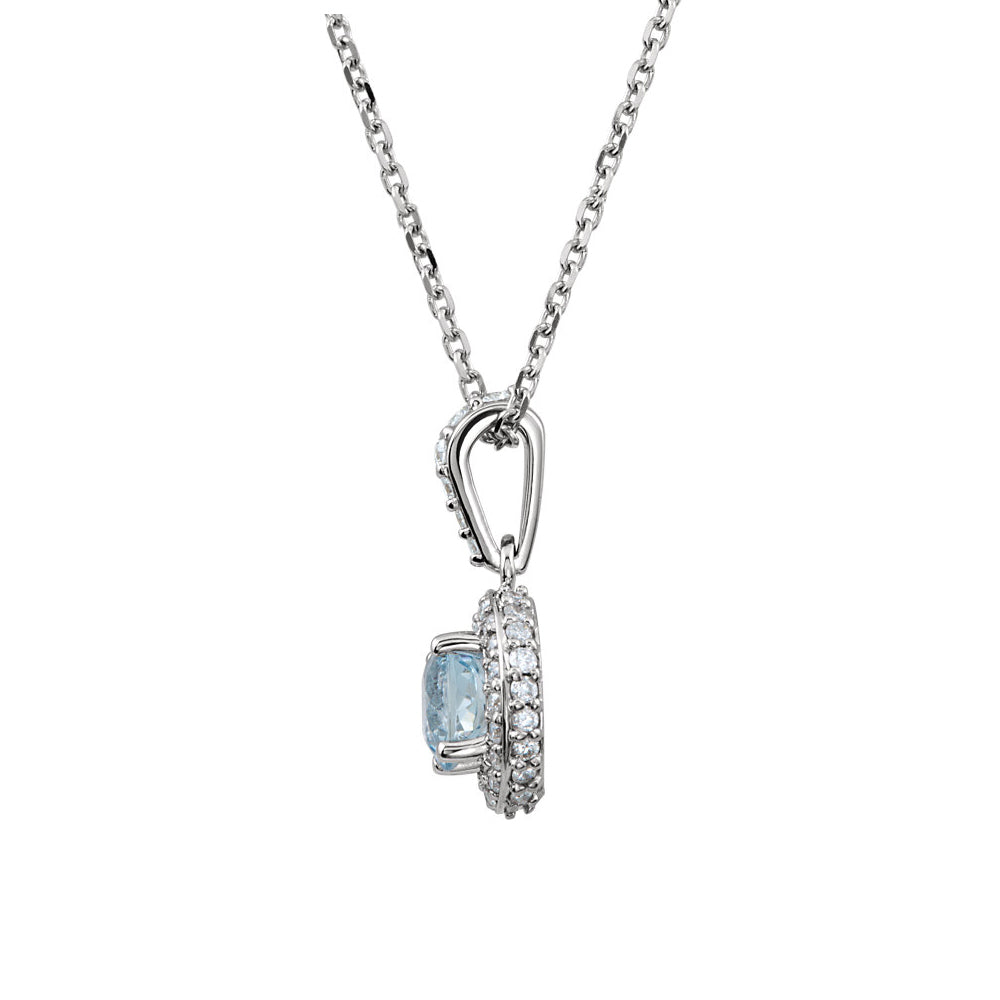 Alternate view of the Aquamarine &amp; 1/4 Ctw Diamond Entourage 14k White Gold Necklace, 18 In by The Black Bow Jewelry Co.