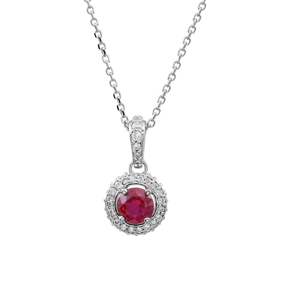 Ruby &amp; 1/4 Ctw Diamond Entourage 14k White Gold Necklace, 18 Inch, Item N10448 by The Black Bow Jewelry Co.