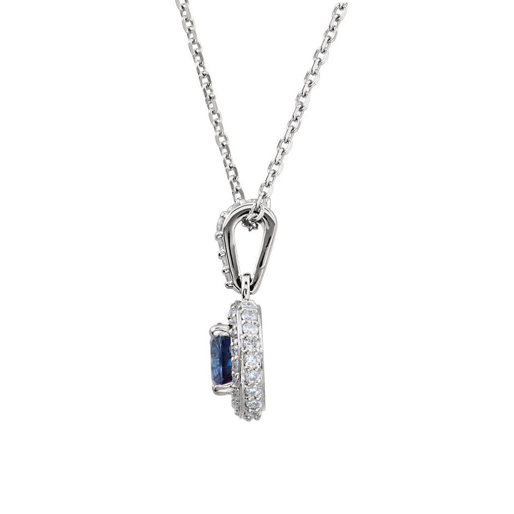 Alternate view of the Sapphire &amp; 1/4 Ctw Diamond Entourage 14k White Gold Necklace, 18 Inch by The Black Bow Jewelry Co.