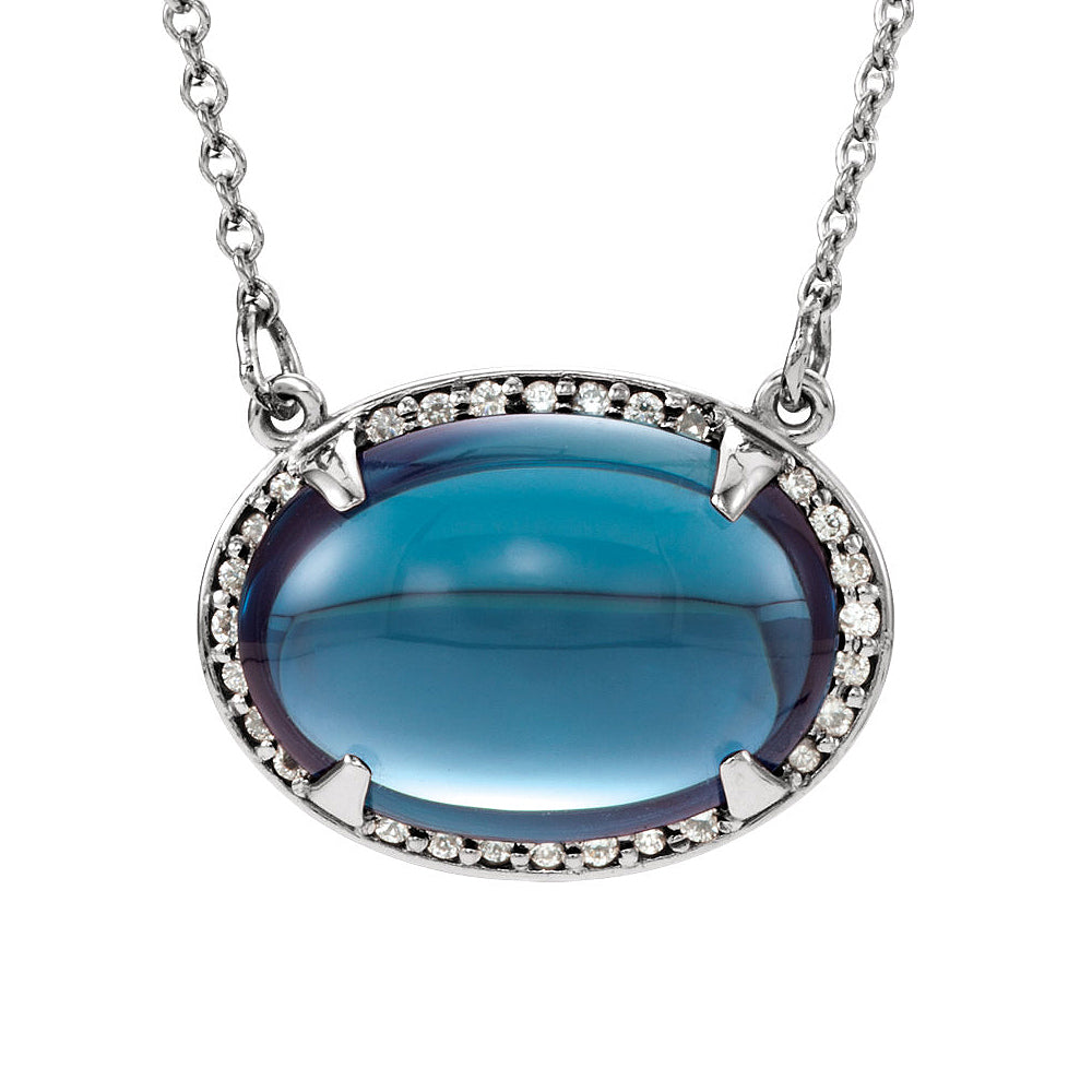 Oval London Blue Topaz .08 Ctw Diamond 14k White Gold Necklace, 16 In, Item N10458 by The Black Bow Jewelry Co.