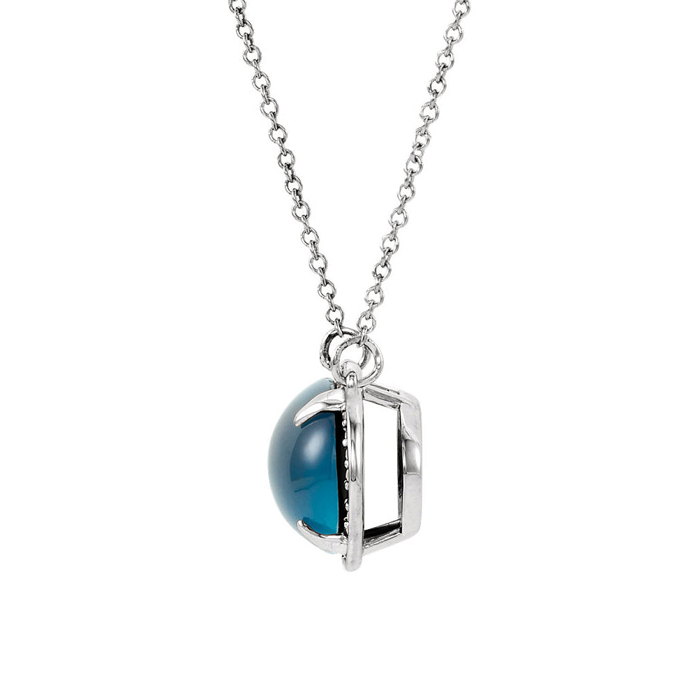 Alternate view of the Oval London Blue Topaz .08 Ctw Diamond 14k White Gold Necklace, 16 In by The Black Bow Jewelry Co.