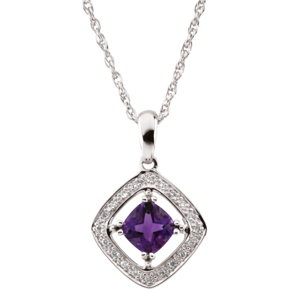 Amethyst &amp; 1/10 Ctw Diamond Necklace in 14k White Gold, 18 Inch, Item N10470 by The Black Bow Jewelry Co.