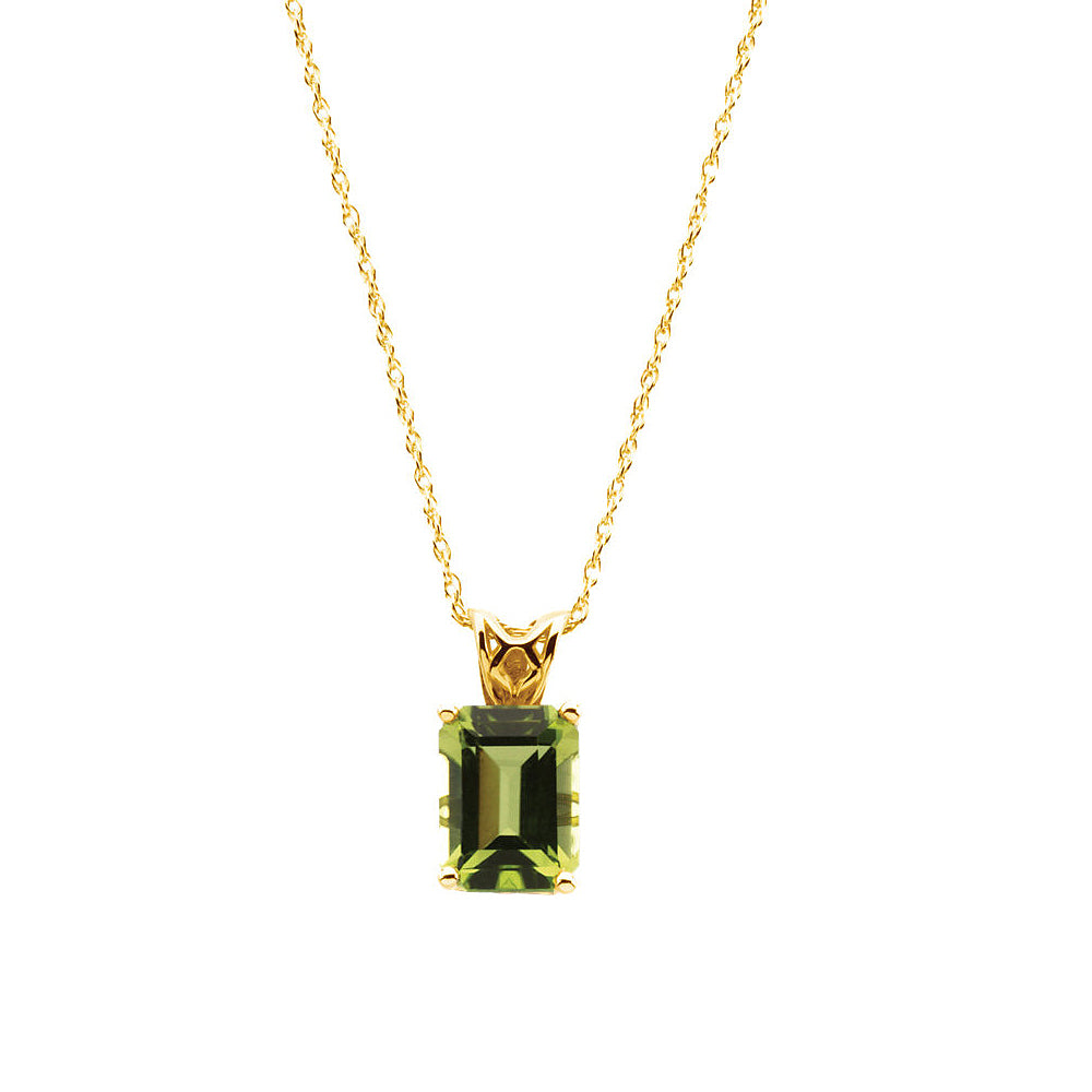 Emerald/Octagon-Cut Peridot Necklace in 14k Yellow Gold, 18 Inch, Item N10473 by The Black Bow Jewelry Co.