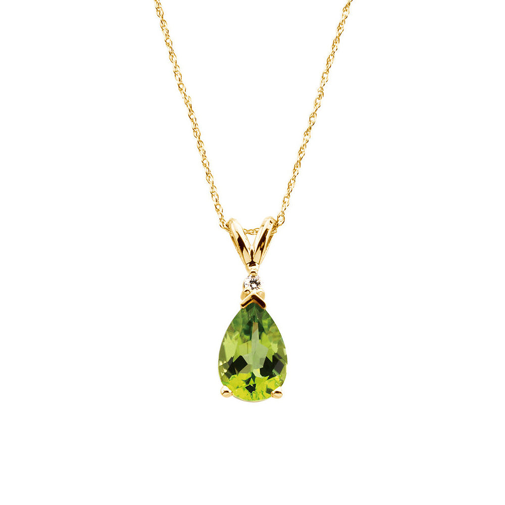 Peridot Teardrop &amp; .04 Ct Diamond Necklace in 14k Yellow Gold, 18 Inch, Item N10474 by The Black Bow Jewelry Co.