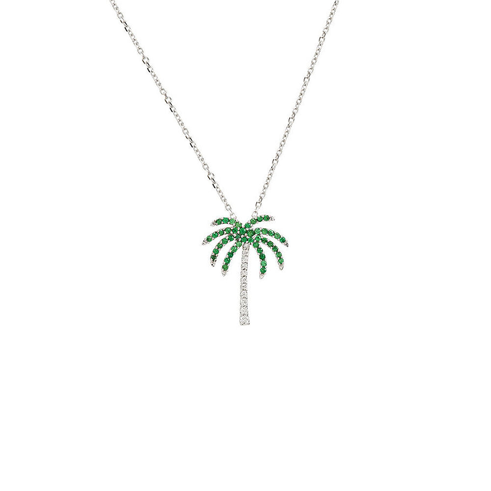 Tsavorite Garnet &amp; Diamond Palm Tree 14k White Gold Necklace, 16 Inch, Item N10476 by The Black Bow Jewelry Co.