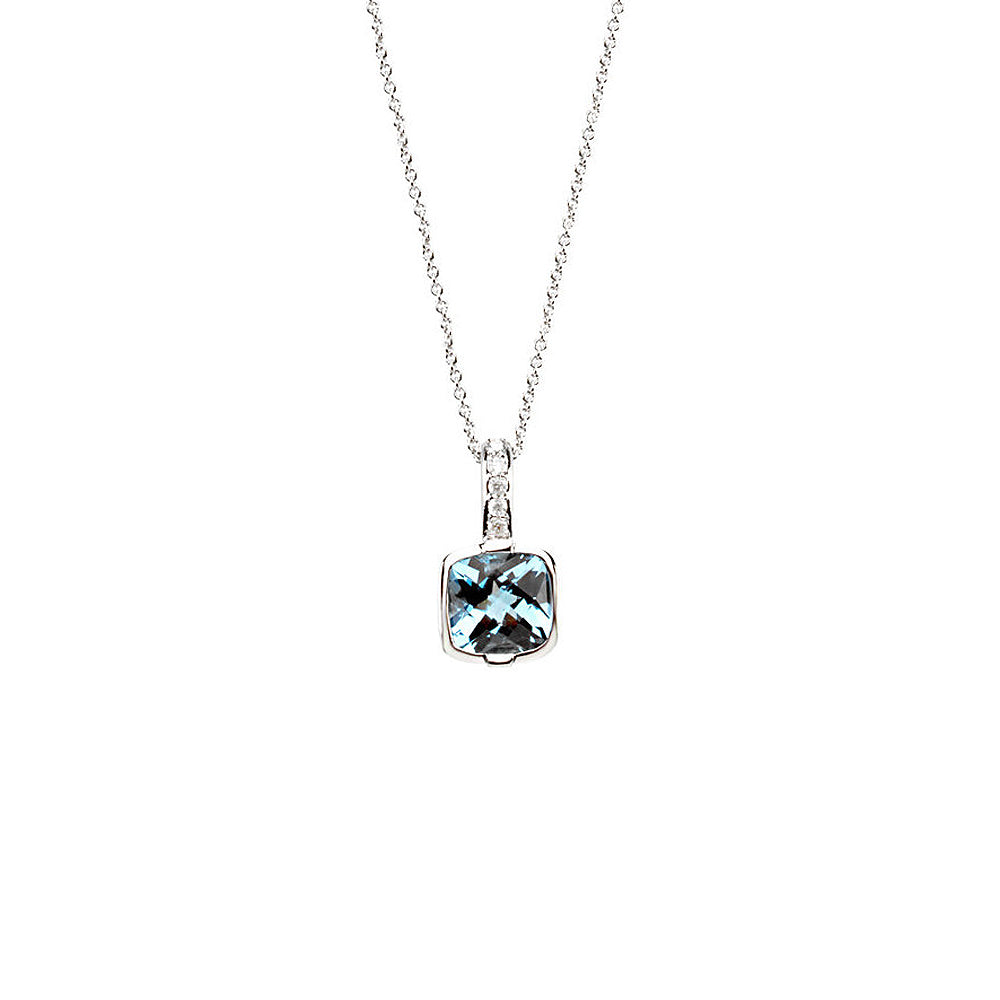 Cushion Swiss Blue Topaz &amp; Diamond 14k White Gold Necklace, 18 Inch, Item N10479 by The Black Bow Jewelry Co.
