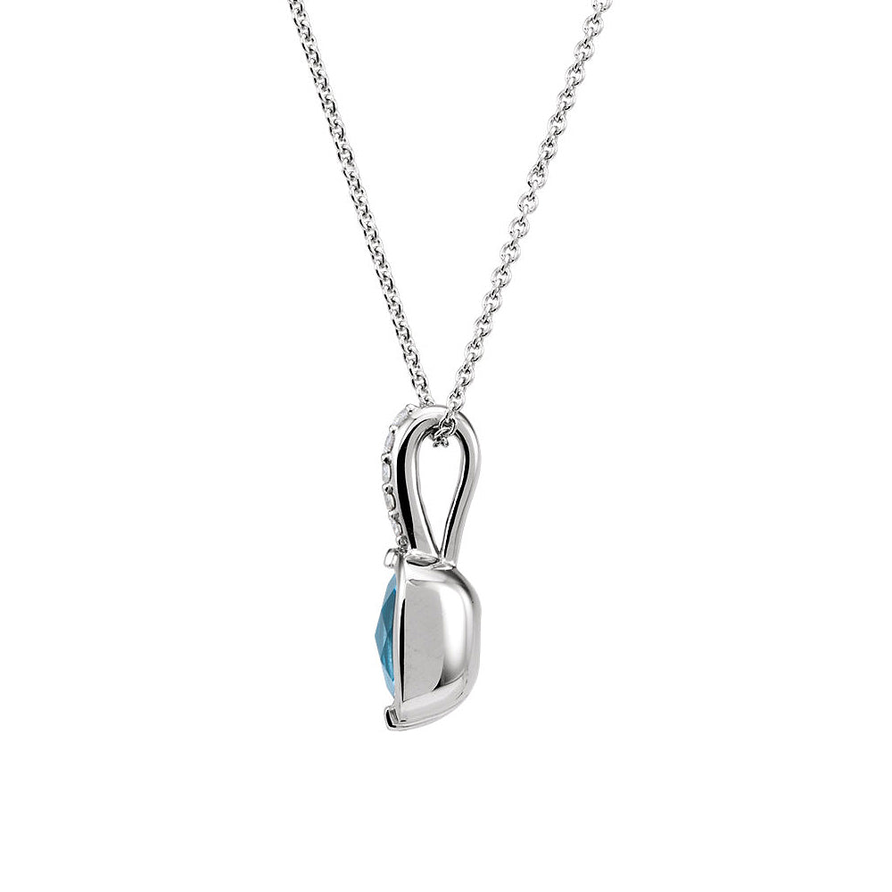 Alternate view of the Cushion Swiss Blue Topaz &amp; Diamond 14k White Gold Necklace, 18 Inch by The Black Bow Jewelry Co.