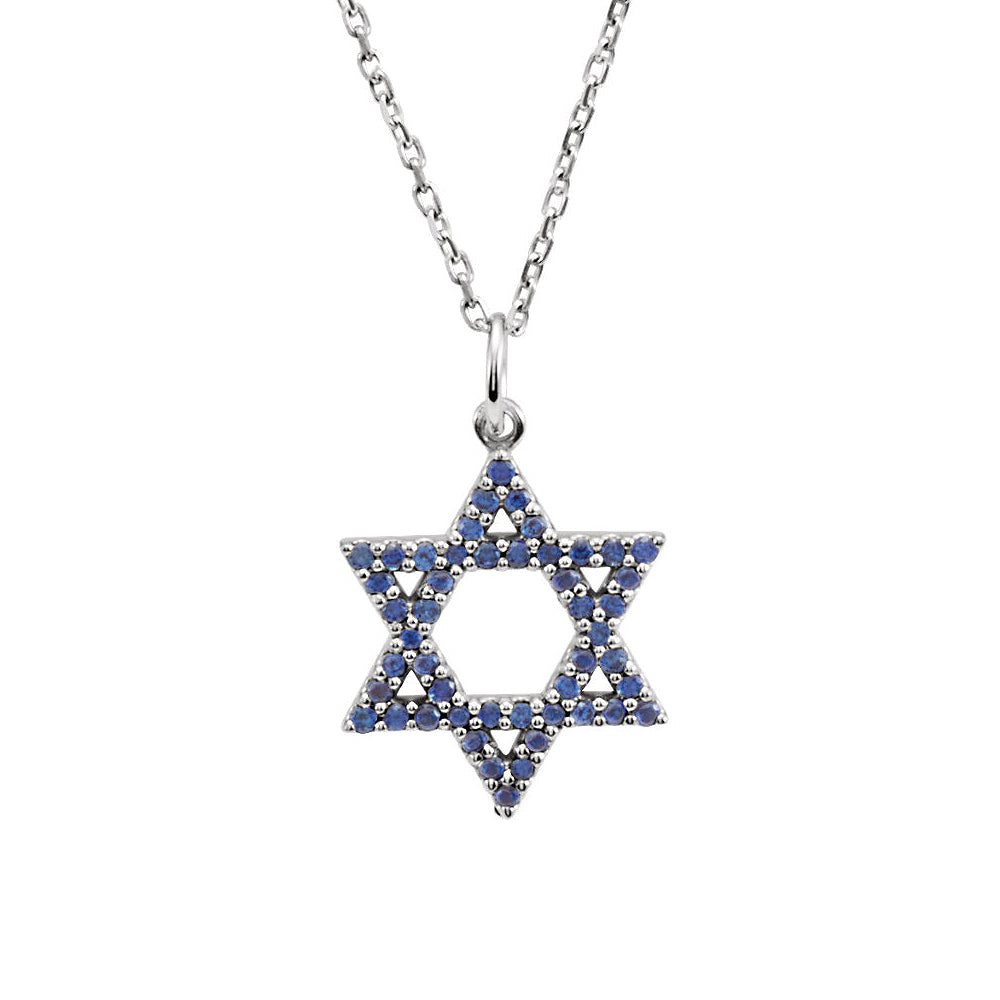 Blue Sapphire Star of David Necklace in 14k White Gold, 16 Inch, Item N10480 by The Black Bow Jewelry Co.