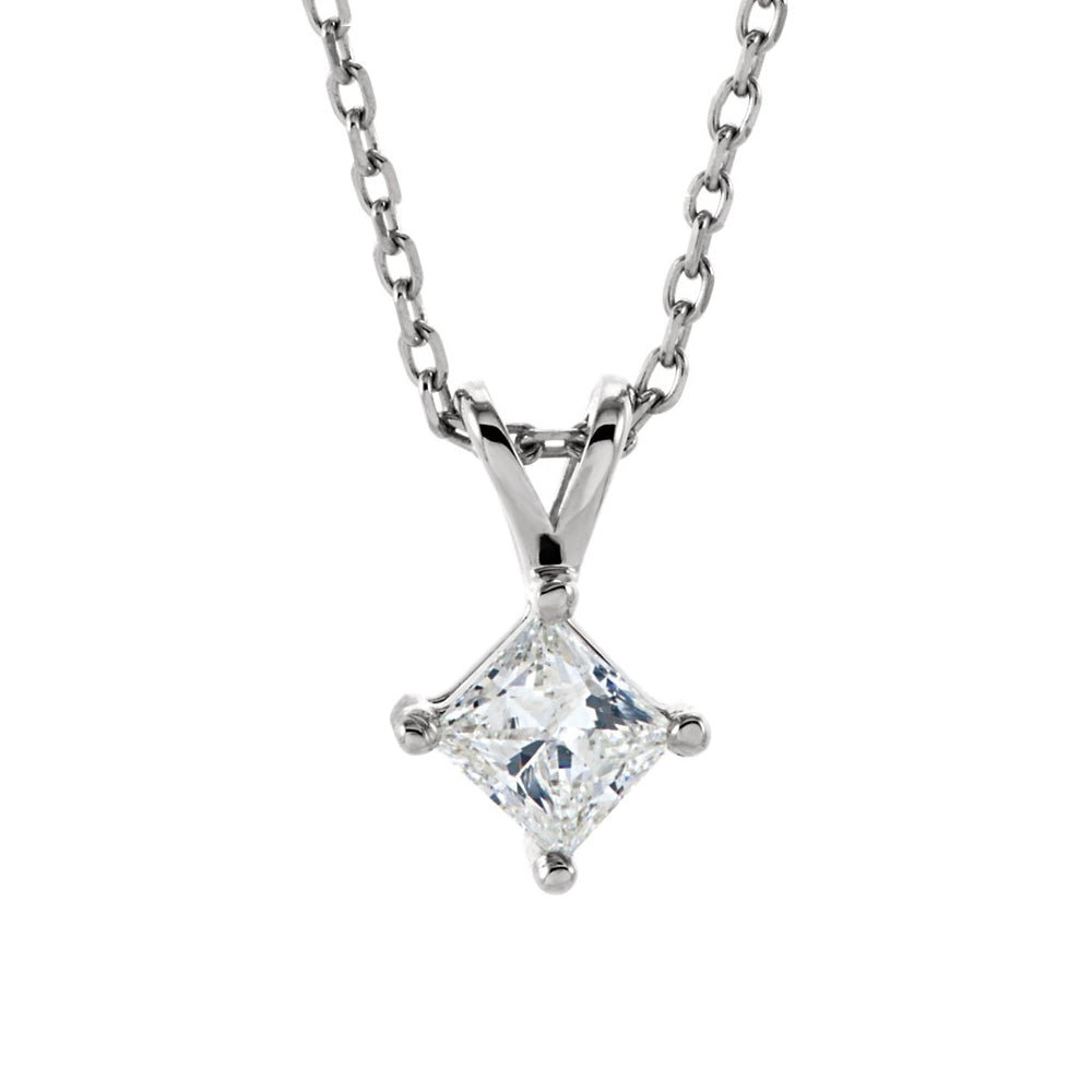 1/4 Ct Princess Diamond Solitaire Necklace in 14k White Gold, 18 Inch, Item N10495 by The Black Bow Jewelry Co.