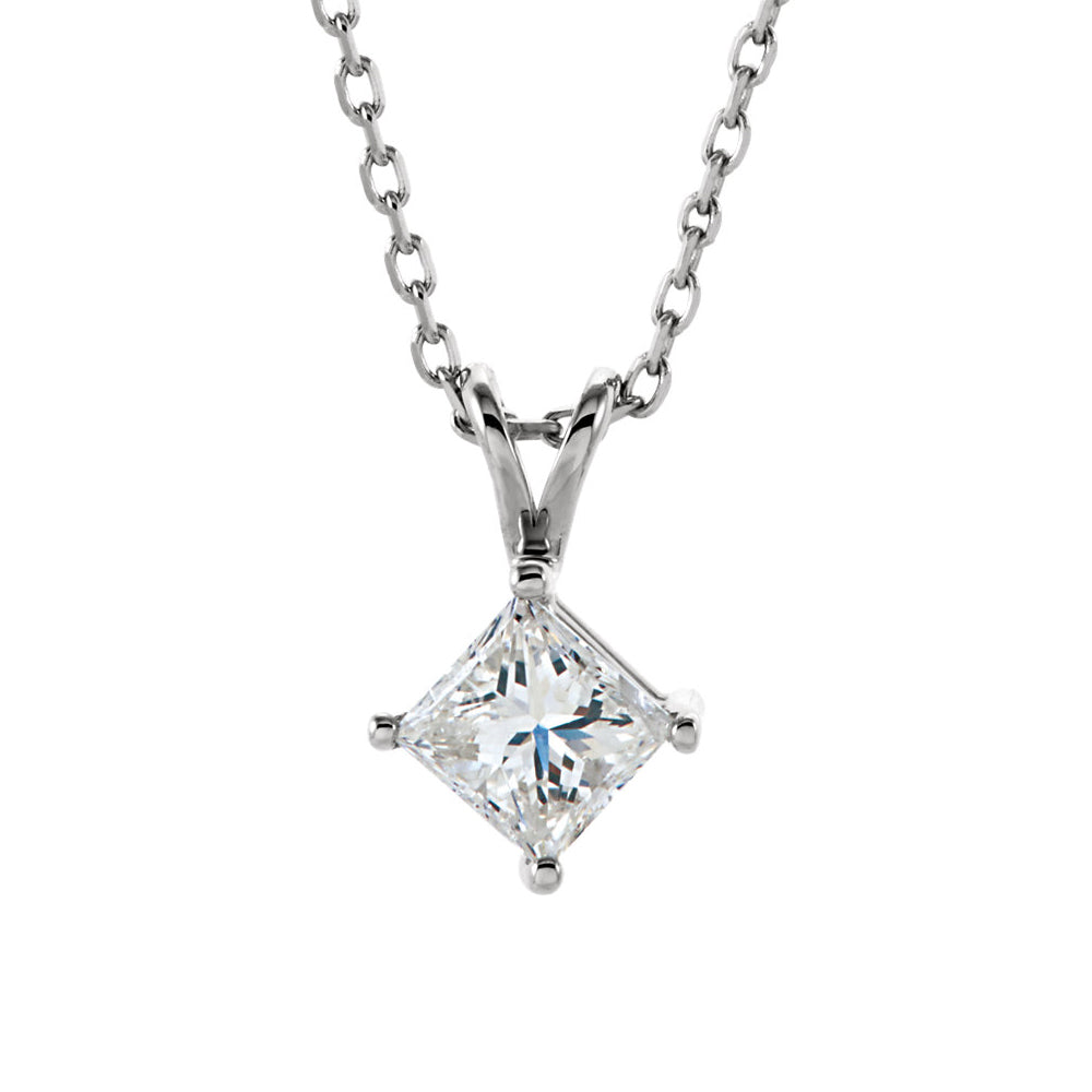 3/8 Ct Princess Diamond Solitaire Necklace in 14k White Gold, 18 Inch, Item N10496 by The Black Bow Jewelry Co.