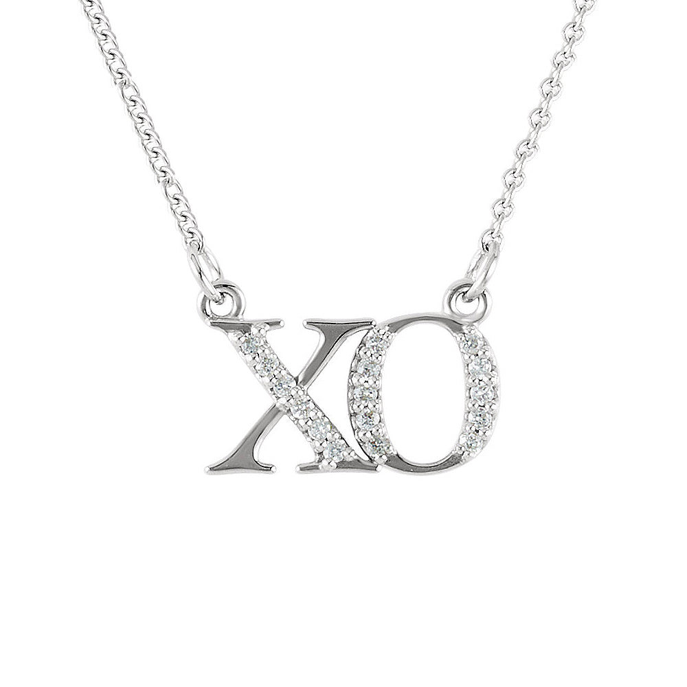 Diamond XO Necklace in 14k White Gold Necklace, 16 Inch, Item N10501 by The Black Bow Jewelry Co.