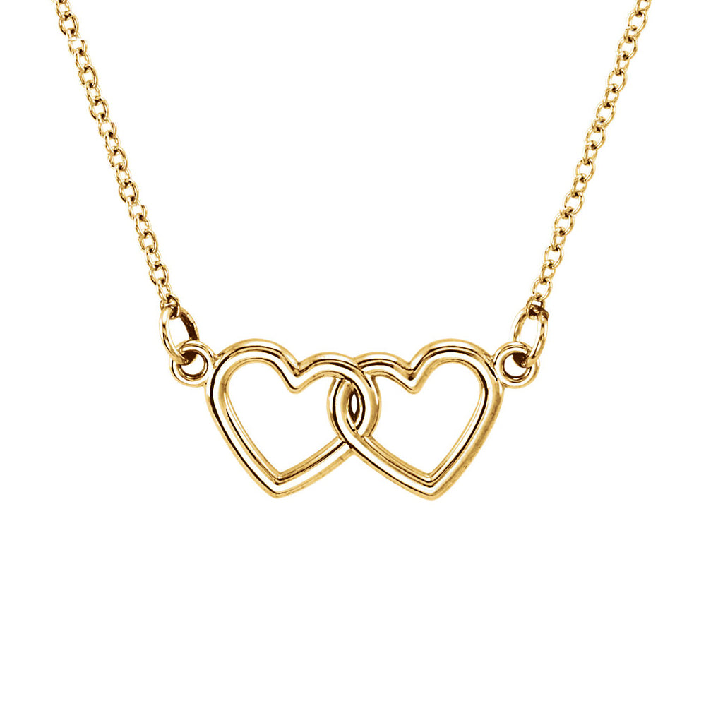 Tiny Double Heart Necklace in 14k Yellow Gold, 18 Inch, Item N10505 by The Black Bow Jewelry Co.