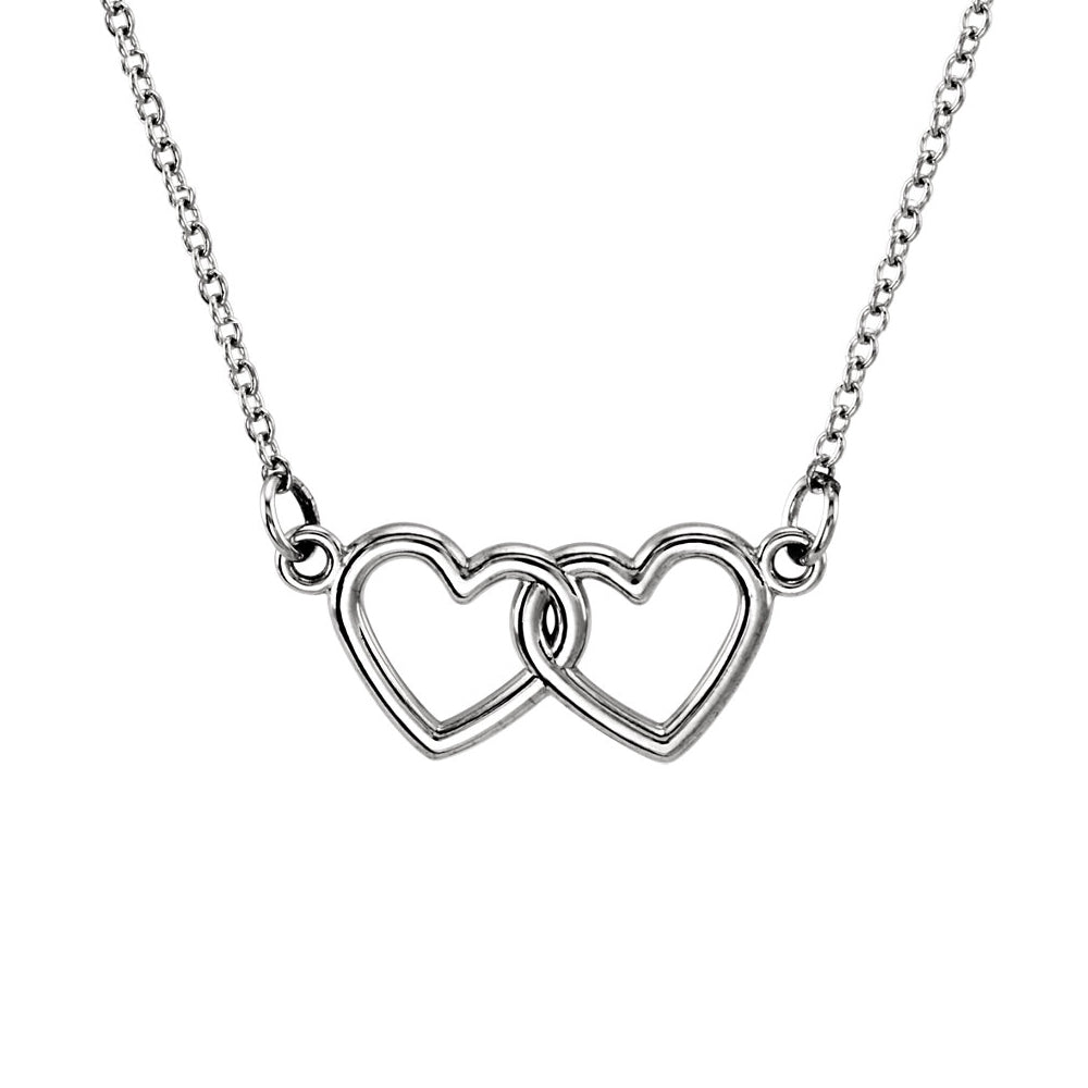 Tiny Double Heart Necklace in 14k White Gold, 18 Inch, Item N10506 by The Black Bow Jewelry Co.