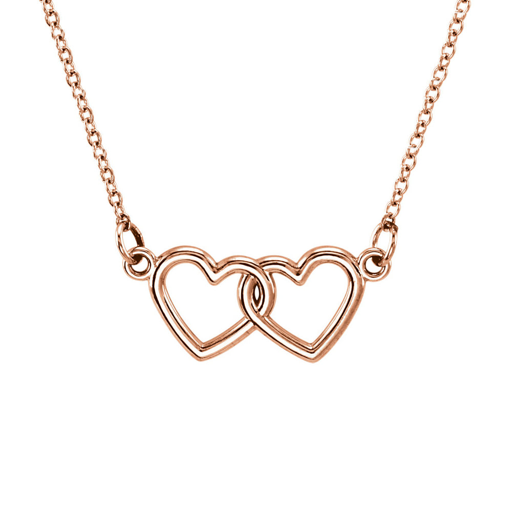 Tiny Double Heart Necklace in 14k Rose Gold, 18 Inch, Item N10507 by The Black Bow Jewelry Co.