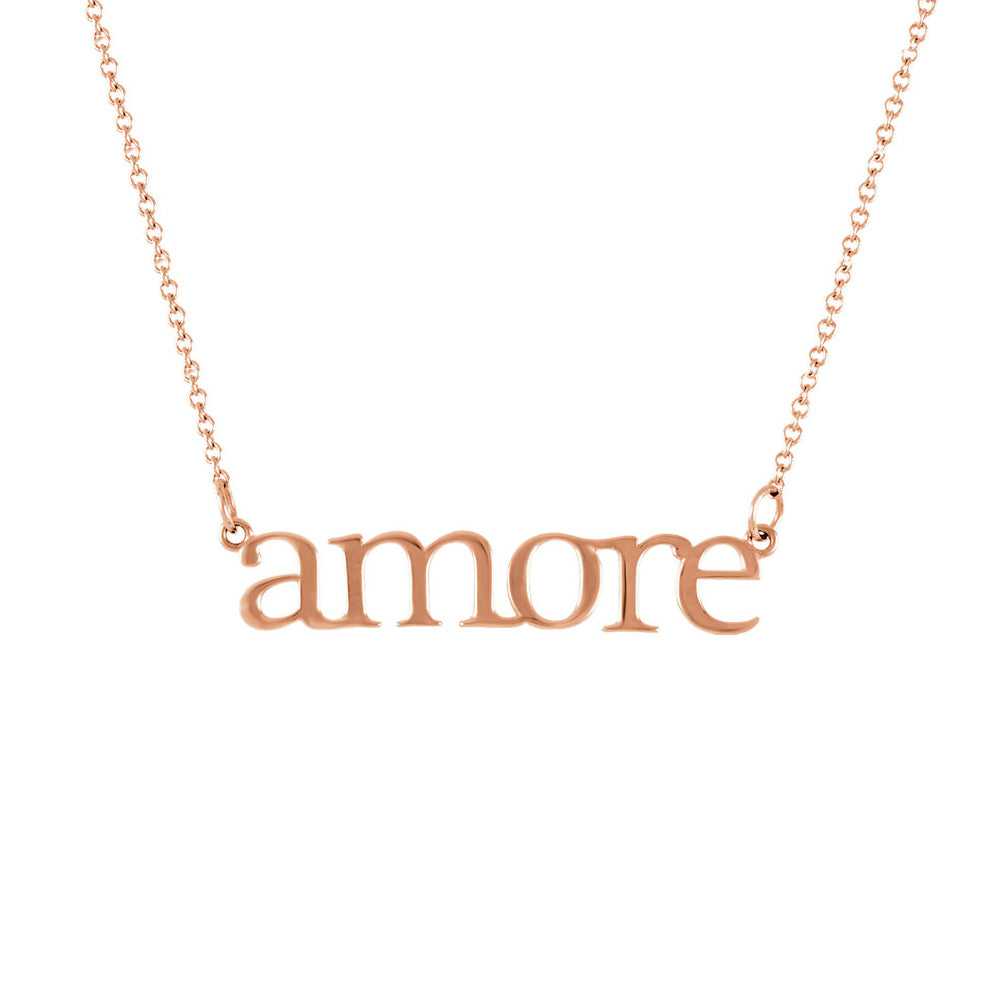 Amore Script Necklace in 14k Rose Gold, 16.25 Inch, Item N10508 by The Black Bow Jewelry Co.
