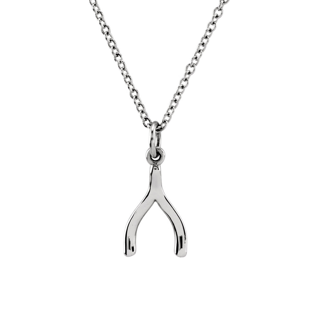 Tiny Wishbone Necklace in 14k White Gold, 18 Inch, Item N10518 by The Black Bow Jewelry Co.