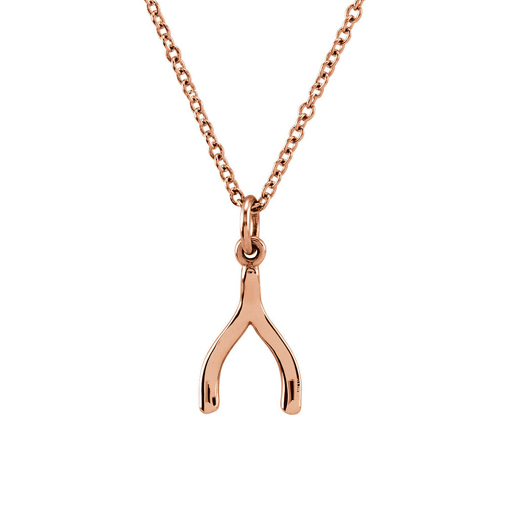 Tiny Wishbone Necklace in 14k Rose Gold, 18 Inch, Item N10519 by The Black Bow Jewelry Co.
