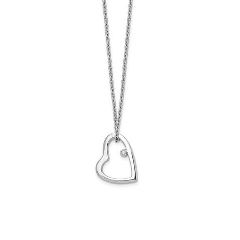 Diamond Heart Necklace in Rhodium Plated Silver, 18-20 Inch, Item N10527 by The Black Bow Jewelry Co.