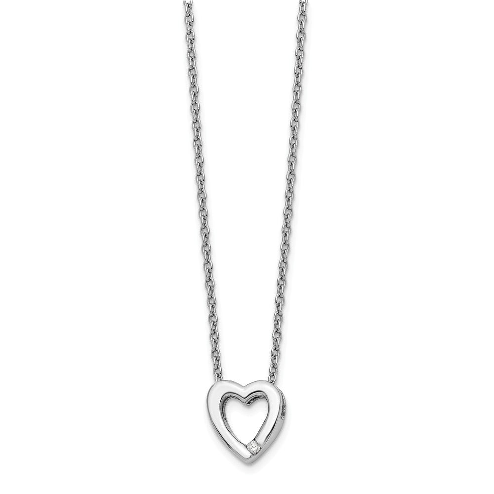 12mm Diamond Open Heart Necklace in Rhodium Plated Silver, 18-20 Inch, Item N10531 by The Black Bow Jewelry Co.