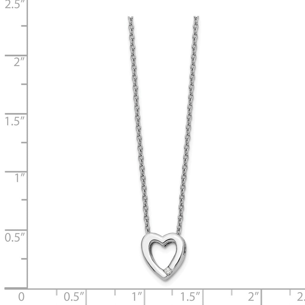 Alternate view of the 12mm Diamond Open Heart Necklace in Rhodium Plated Silver, 18-20 Inch by The Black Bow Jewelry Co.