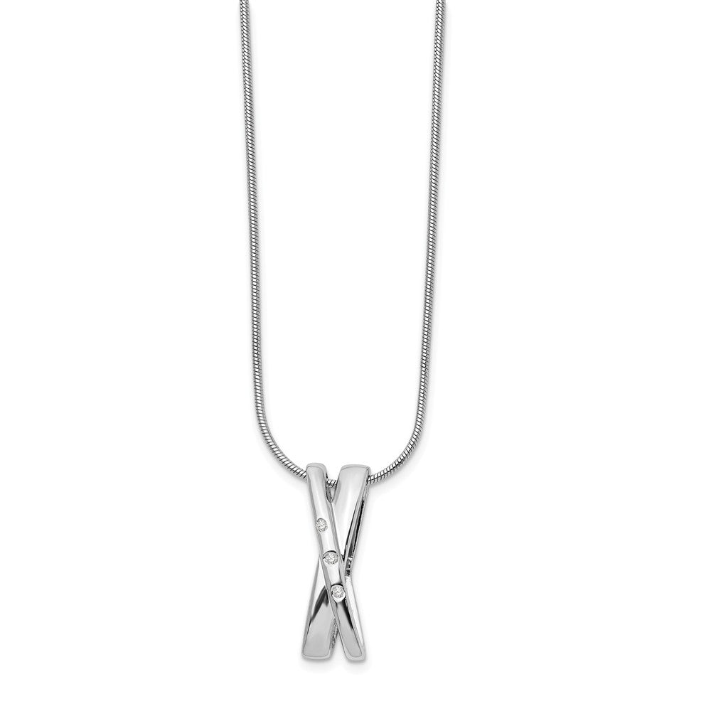 Diamond Crossover Necklace in Rhodium Plated Silver, 18-20 Inch, Item N10533 by The Black Bow Jewelry Co.