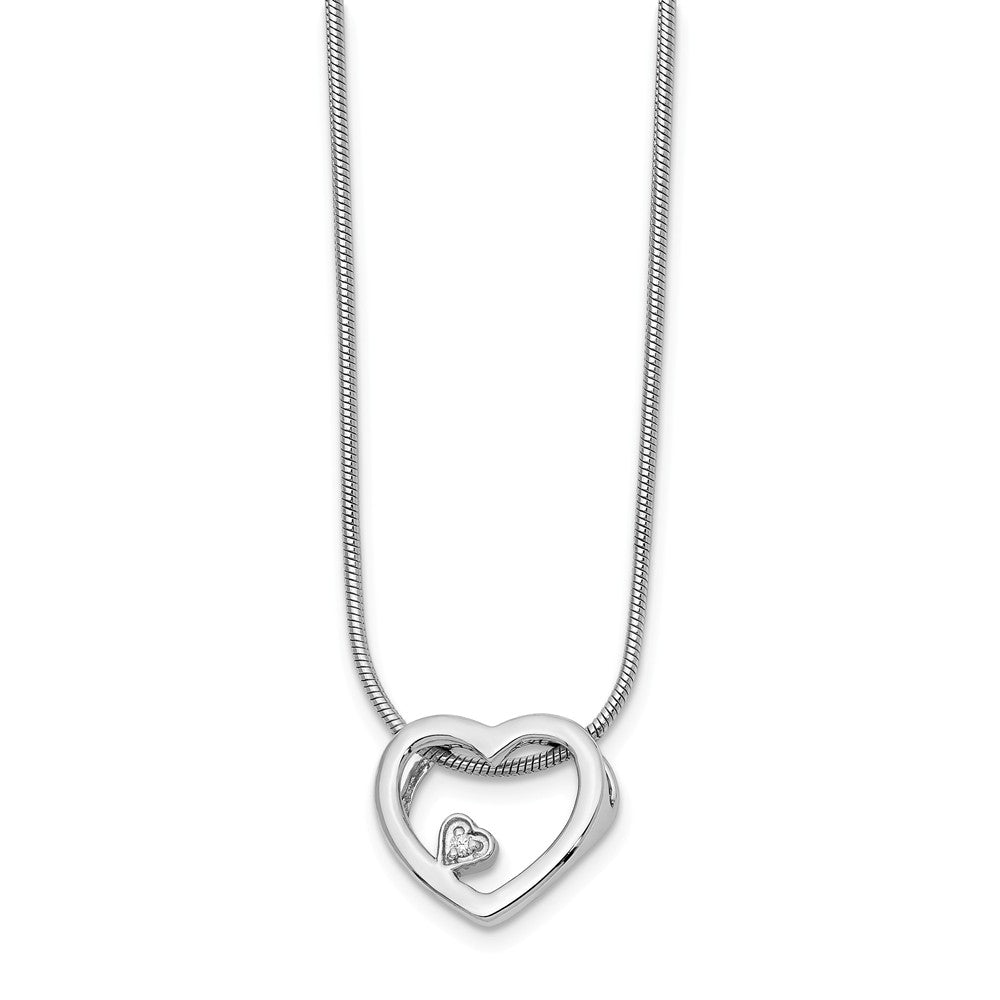 18mm .01ct Diamond Heart Necklace in Rhodium Plated Silver, 18-20 Inch, Item N10534 by The Black Bow Jewelry Co.