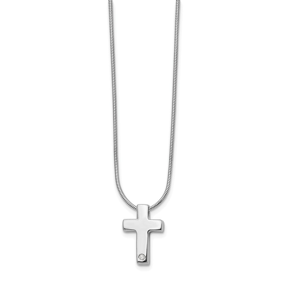.01 Ct. Diamond Cross &amp; Snake Chain Necklace in Rhodium Plated Silver, Item N10540 by The Black Bow Jewelry Co.