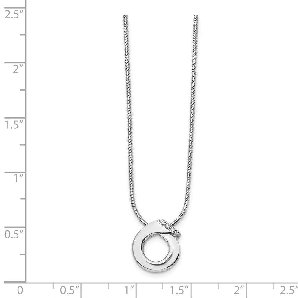 Alternate view of the Diamond Open Circle Necklace in Rhodium Plated Silver, 18-20 Inch by The Black Bow Jewelry Co.