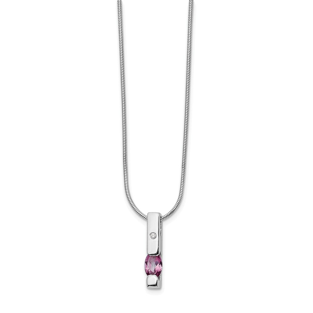 Pink Topaz &amp; 2pt Diamond Vertical Bar Rhodium Plated Silver Necklace, Item N10549 by The Black Bow Jewelry Co.