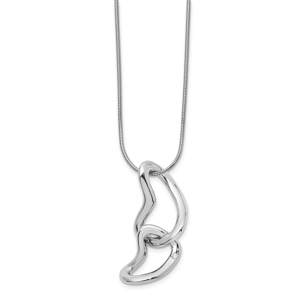 Twisted Diamond Double Heart Adj. Necklace in Rhodium Plated Silver, Item N10550 by The Black Bow Jewelry Co.
