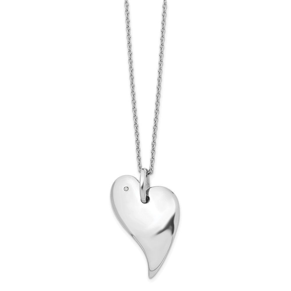 Asymmetrical Diamond Heart Necklace, Rhodium Plated Silver, 18-20 Inch, Item N10560 by The Black Bow Jewelry Co.