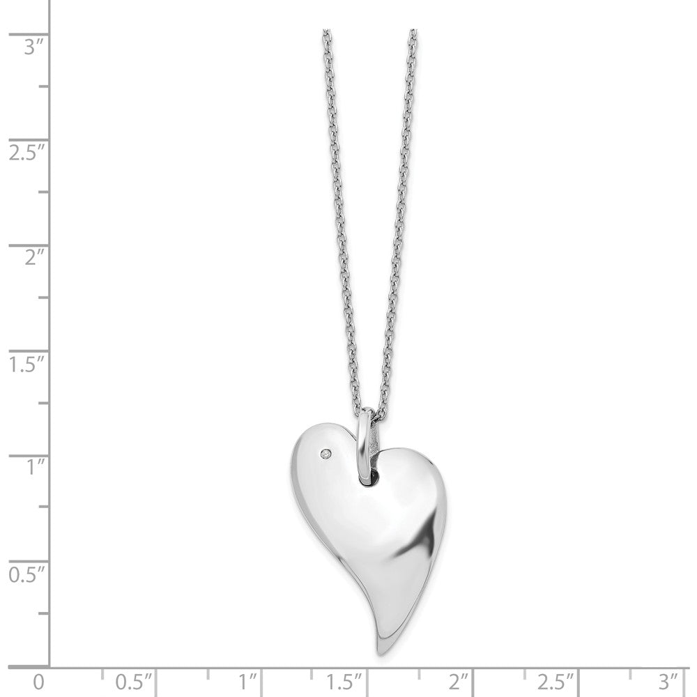 Alternate view of the Asymmetrical Diamond Heart Necklace, Rhodium Plated Silver, 18-20 Inch by The Black Bow Jewelry Co.
