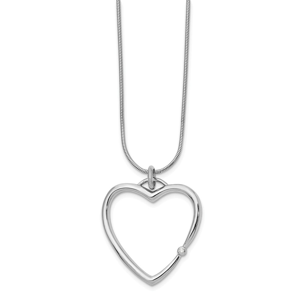 Diamond Accent 25mm Open Heart Adj. Necklace in Rhodium Plated Silver, Item N10562 by The Black Bow Jewelry Co.