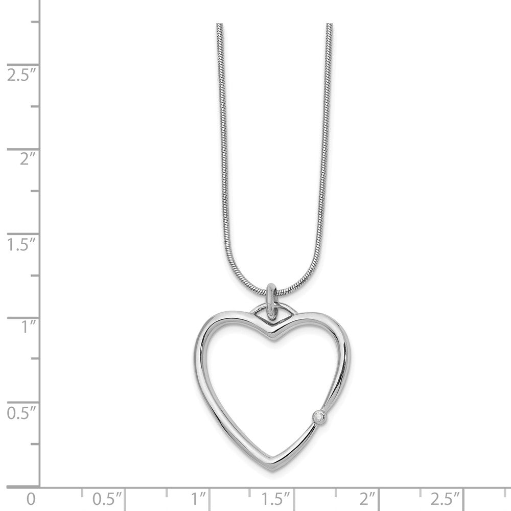 Alternate view of the Diamond Accent 25mm Open Heart Adj. Necklace in Rhodium Plated Silver by The Black Bow Jewelry Co.