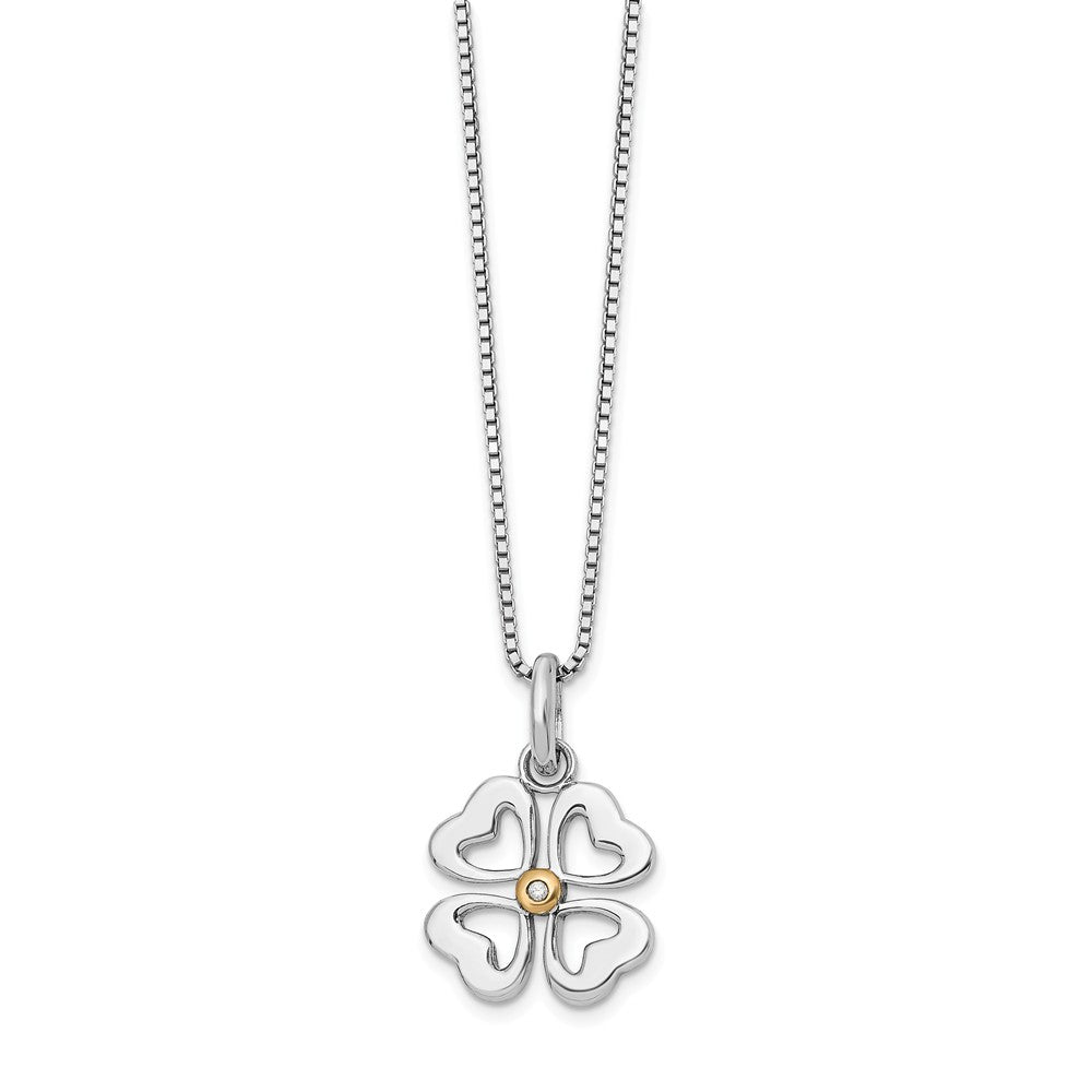 4 Heart Diamond Clover Necklace in Rhodium &amp; Gold tone Plated Silver, Item N10567 by The Black Bow Jewelry Co.