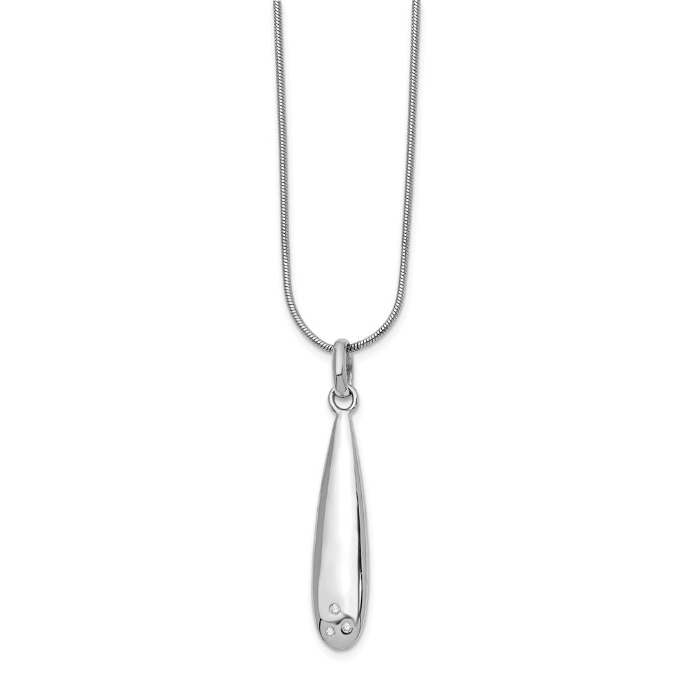 Elongated Diamond Accent Tear Adj. Necklace in Rhodium Plated Silver, Item N10570 by The Black Bow Jewelry Co.