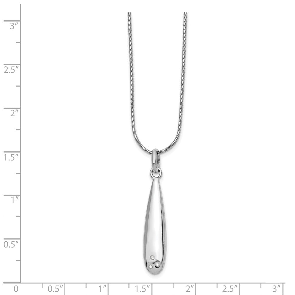 Alternate view of the Elongated Diamond Accent Tear Adj. Necklace in Rhodium Plated Silver by The Black Bow Jewelry Co.